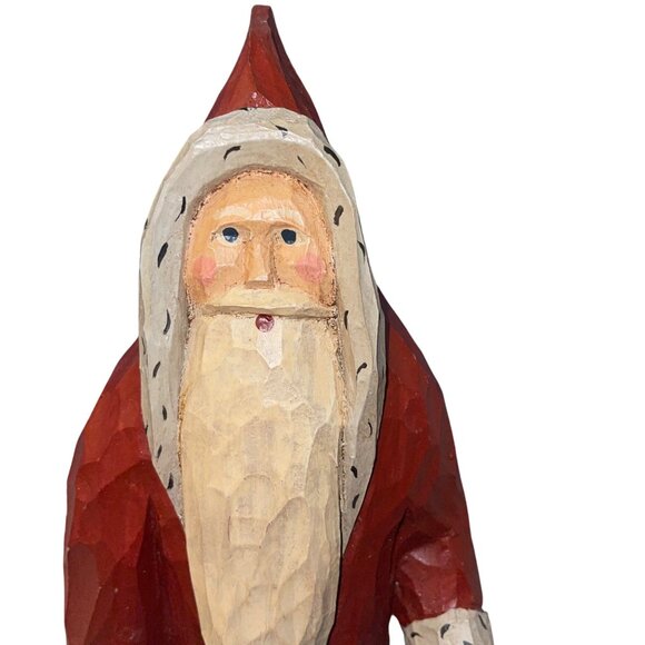 Vintage Santa Claus Tree And Axe Folk Art Style Hand Carved Collectible Wooden - Picture 3 of 12